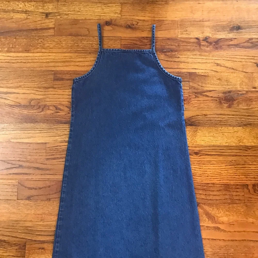 Girls Blue Jean Denim Spaghetti Strap Dress Size Medium 7 / 8 100% Cotton